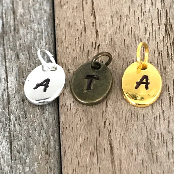 Initial disc add on, Initial charm, Monogram charm 10 mm, 3/8 inch charm, Hand stamped initial, Three eights personalized initial gift