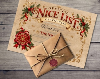 Wax Sealed Personalised Santa Nice List Certificate, Official Christmas Certificate for Children, Christmas Gift, Parchment Letter Keepsake