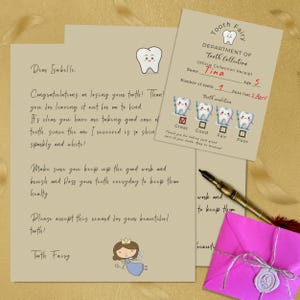 Lettera personalizzata per la Fatina dei Denti e ricevuta per la collezione Fatina dei Denti, regalo per la Fatina dei Denti, biglietto personalizzato per la Fatina dei Denti perduti, certificato per il primo dente