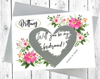 Personalized Will you be my Bridesmaid Scratch off Card, Bridesmaid Proposal Card, Maid of Honor proposal, Bridal Party Invitations