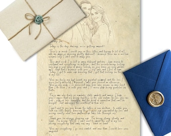 Carta personalizada hecha a medida con boceto de retrato personalizado, votos matrimoniales, carta de amor, regalo de aniversario, carta de amor para la novia o el novio