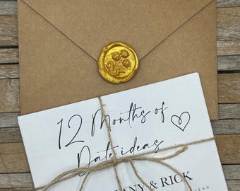 Personalised 12 Months of Boxed Dates Card Gift Husband Wife Boyfriend Girlfriend, Paper Anniversary Birthday Valentines Day Gift
