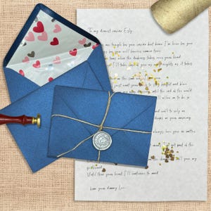 Carta de amor personalizada sellada con cera para el día de San Valentín con corazones, regalo de San Valentín para novio o novia, aniversario o votos matrimoniales