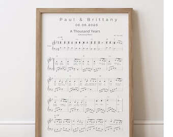 Personalized A4 or 8 x 10 Custom Paper Wedding Anniversary Song Sheet Music