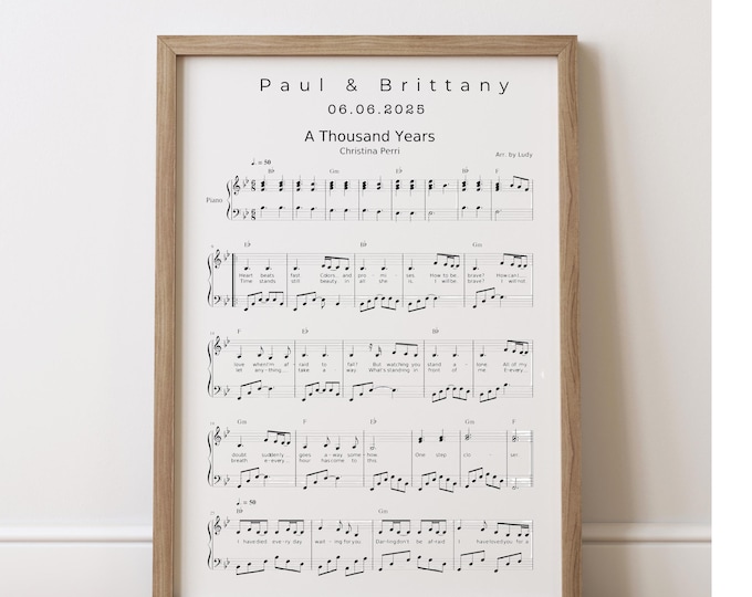 Personalized A4 or 8 x 10 Custom Paper Wedding Anniversary Song Sheet Music