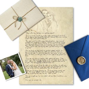 Personalised custom made letter with custom portrait sketch, Wedding Vows, Love letter, Anniversary gift, Love Letter to bride or groom