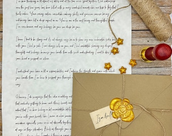 Carta personalizada para fans de lo vintage, regalo personalizado, sobre sellado con cera, tu poema en papel pergamino, regalo envuelto a la antigua