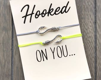 Long distance love, Valentine's day gift, Anniversary gift, Distance boyfriend, Couples bracelets, Hooked on you, Matching bracelets, A89