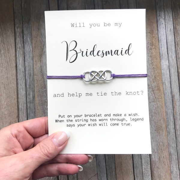 Will you be my bridesmaid, Wedding party gifts, Bachelorette party favors, Tie the knot bracelet, Bridesmaid bracelet, Ask bridesmaids, SB42