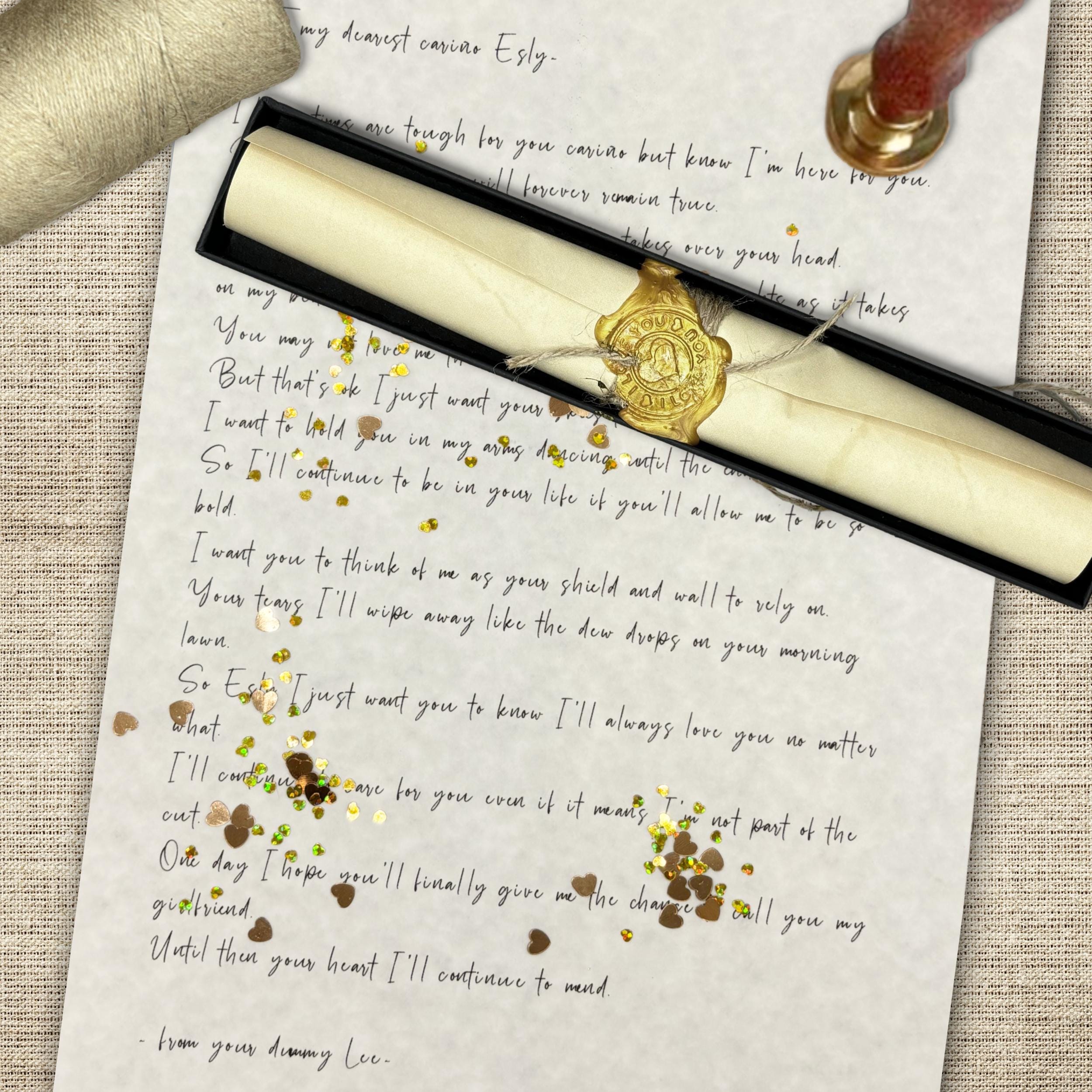 Wax Sealed Scroll Letter, Valentines Day Love Letter, Wedding Vows Letter Scroll Invitation, Personalised Papyrus Parchment Rolled Document