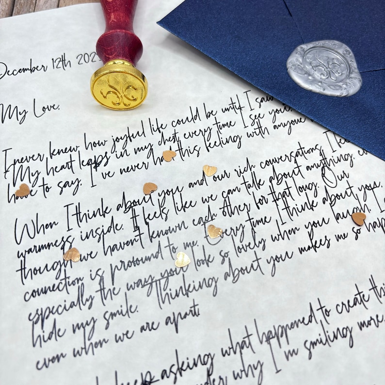 Carta de amor personalizada sellada con cera en papel pergamino, regalo de San Valentín para novios, regalo de aniversario y votos matrimoniales. imagen 7