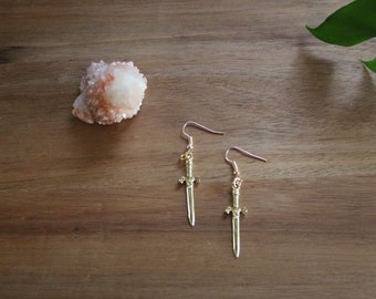 Sword earrings • knife earrings • swords • gold sword earrings • gold knife earrings • d and d earrings •  d&d earrings