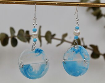 resin earrings • watercolor earrings dangle • fluid earrings • gift for her • liquid dangle earrings • birthday gift•abstract water earrings