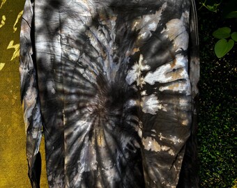 Black Tie-Dye Long Sleeve Shirt, Gildan XL, Unisex Vintage-Inspired Grunge Style, Handmade Dye, Cozy Fall Fashion, Unique Streetwear