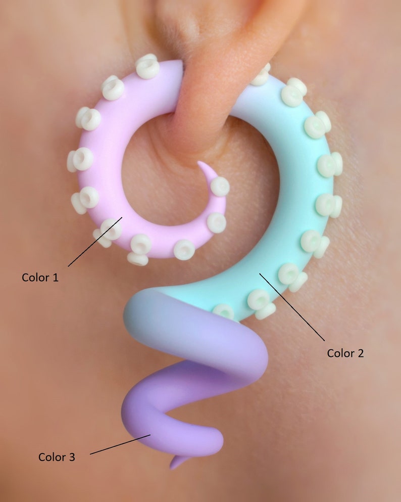 octopus earrings with glow in the dark suction cups yami kawaii earrings fairy kei fake plugs Pastel tentacle gauges