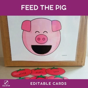 Jogo editável de alimentar os animais para fonética, matemática, palavras de visão, pré-escola, jardim de infância, atividade escolar em casa, alimentar o porco, atividade de criança