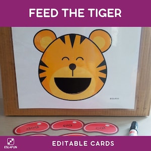 Juego editable de Alimentar a los animales para fonética Matemáticas Palabras visuales Preescolar Jardín de infantes Actividad de educación en el hogar Alimentar al tigre Actividad para niños pequeños