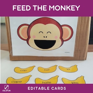 Alimente os animais jogo para fonética matemática visão palavras pré-escolar jardim de infância atividade escolar em casa alimentar o macaco criança para impressão