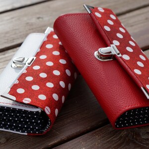 Billetera para mujeres, billetera para teléfonos inteligentes, puntos rojos, 19x10 cm, billetera larga, billetera ancha, billetera para mujeres, titular de tarjeta de crédito