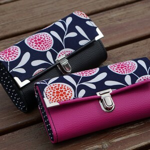 Portefeuille pour femmes, Portefeuille pour smartphone, 19x10cm, Portefeuille fleur rose, Portefeuille en tissu, Portefeuille long, Portefeuille pour femmes, Portefeuille en cuir végétalien, Sac à main