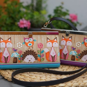 Billetera de mujer hecha a mano, Billetera organizadora, Búho, Erizo, Zorro, 19x10cm, Billetera larga, Billetera de cuero vegano, Billetera de tela, Monedero