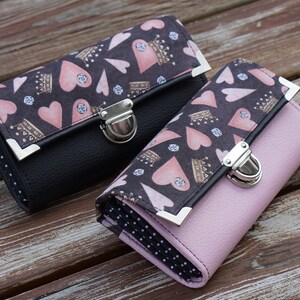Monedero para mujer, Billetera smartphone, 19x10cm, Monedero de tela cardíaca, Billetera larga, Billetera iPhone, Monedero de cuero vegano, Monedero de embrague, Organizador