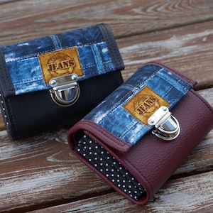 Portefeuille femme, Portefeuille pour smartphone, 13 x 10 cm, Portefeuille en denim, Portefeuille en tissu, Petit portefeuille, Portefeuille pour femme, Portefeuille en cuir végétalien, Porte-monnaie