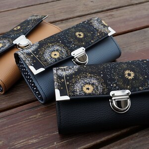 Cartera de mujer, Cartera de smartphone, Diente de león, 19x10cm, Cartera larga, Cartera de mujer, Cartera de cuero vegano, Cartera de tela, Monedero
