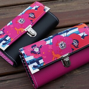Cartera de mujer, cartera de teléfono inteligente, amapola, flor, 19x10cm, cartera de tela, billetera larga, billetera de iPhone, billetera de cuero vegano, billetera de embrague