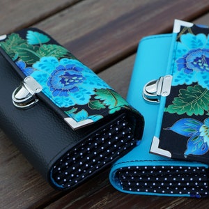 Monedero para mujer, Billetera smartphone, Pavo real, Flor, 19x10cm, Monedero de tela, Billetera larga, Billetera de iPhone, Monedero de cuero vegano, Organizador