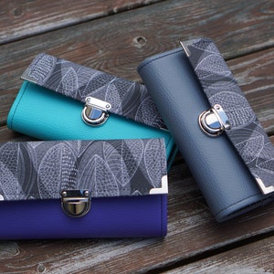 Cartera de mujer, Cartera de smartphone, Hojas, 19x10cm, Cartera larga, Cartera de mujer, Cartera de cuero vegano, Cartera de tela, Monedero