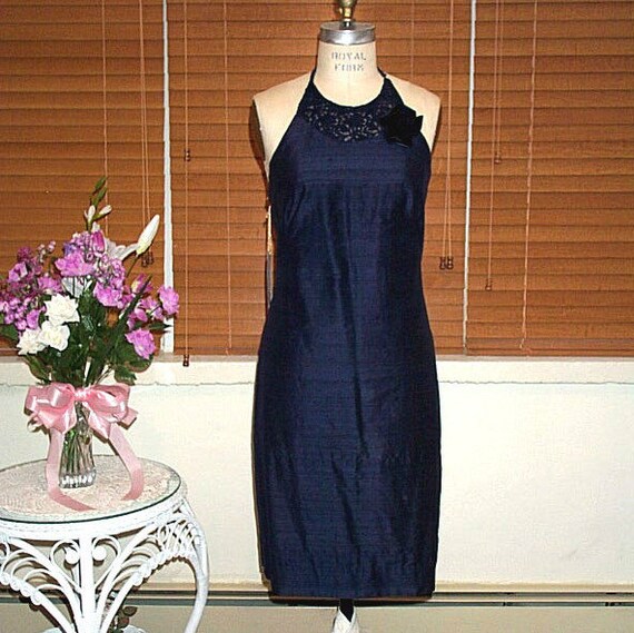 Blue Shantung Silk Dress With Lace Chest Overlay. Edward Cromarty Designs -  Etsy