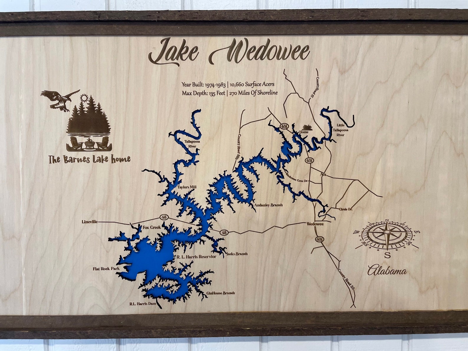 Lake Map Custom Lake MapLake House decorLake Wedowee Etsy