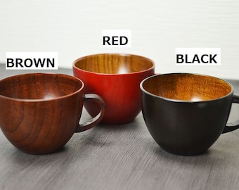 Japanese antique style wooden soup bowls  lacquered Urushi Natural wood  Red and Black and Brown ow-083