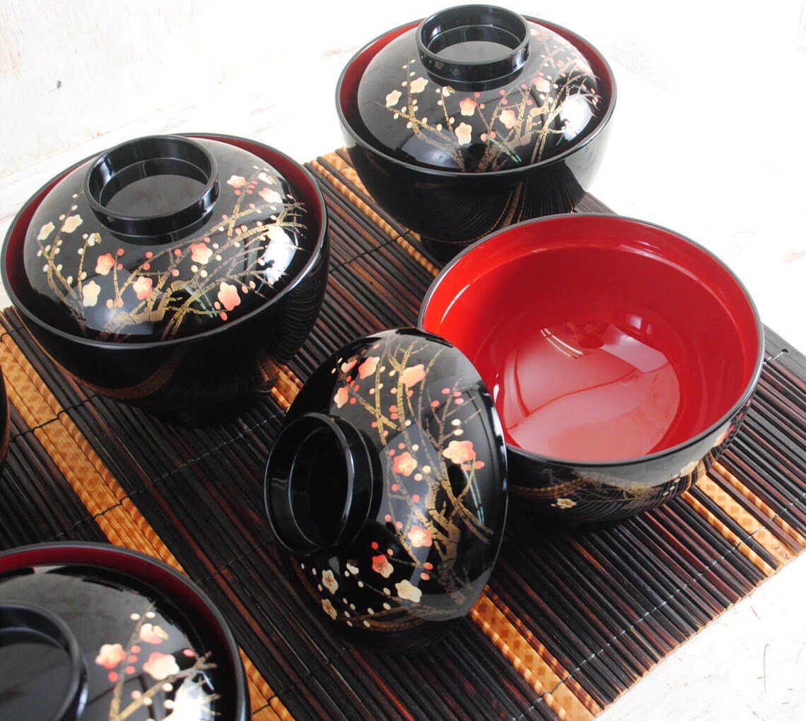 Japanese Antique Style Bowls With Gold Leaf Set Lot of 5 Soup Etsy