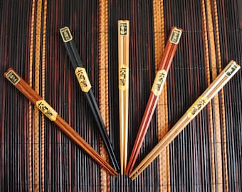 Japanese lacquer wooden chopsticks set of 5 Hexagon Japanese traditional craft set-014ro