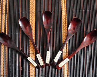 Japanese lacquer wooden Spoon 5.3&quot;(13.5cm) set of 5 Japanese traditional craft Desert Ice cream brown _hs-076