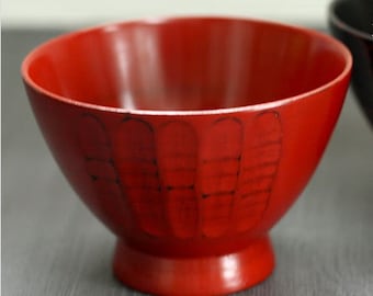 日本のアンティークスタイルの木製ボウル 漆塗り 天然木 赤 _ow-247a