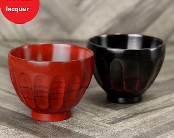 Japanese antique style wooden soup bowls  lacquered Urushi Natural wood  Red and Black  _ow-258