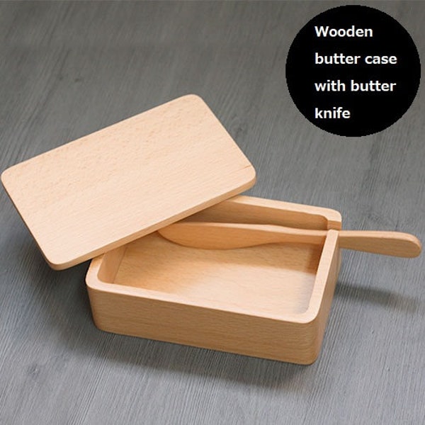 Japanese wooden butter case with butter knife _so-086