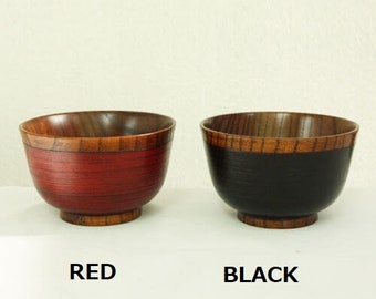 Japanese antique style wooden soup bowls  lacquered Urushi Natural wood  Red Black _ow-034