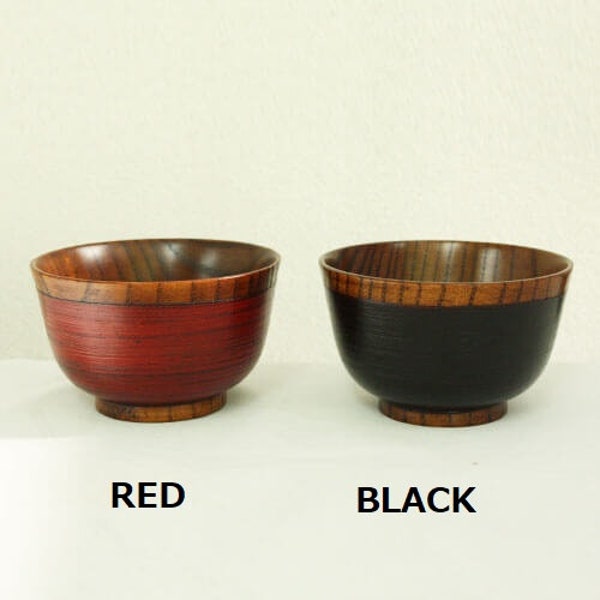 Houten soepkommen in Japanse antieke stijl gelakt Urushi Natuurlijk hout Rood Zwart _ow-034