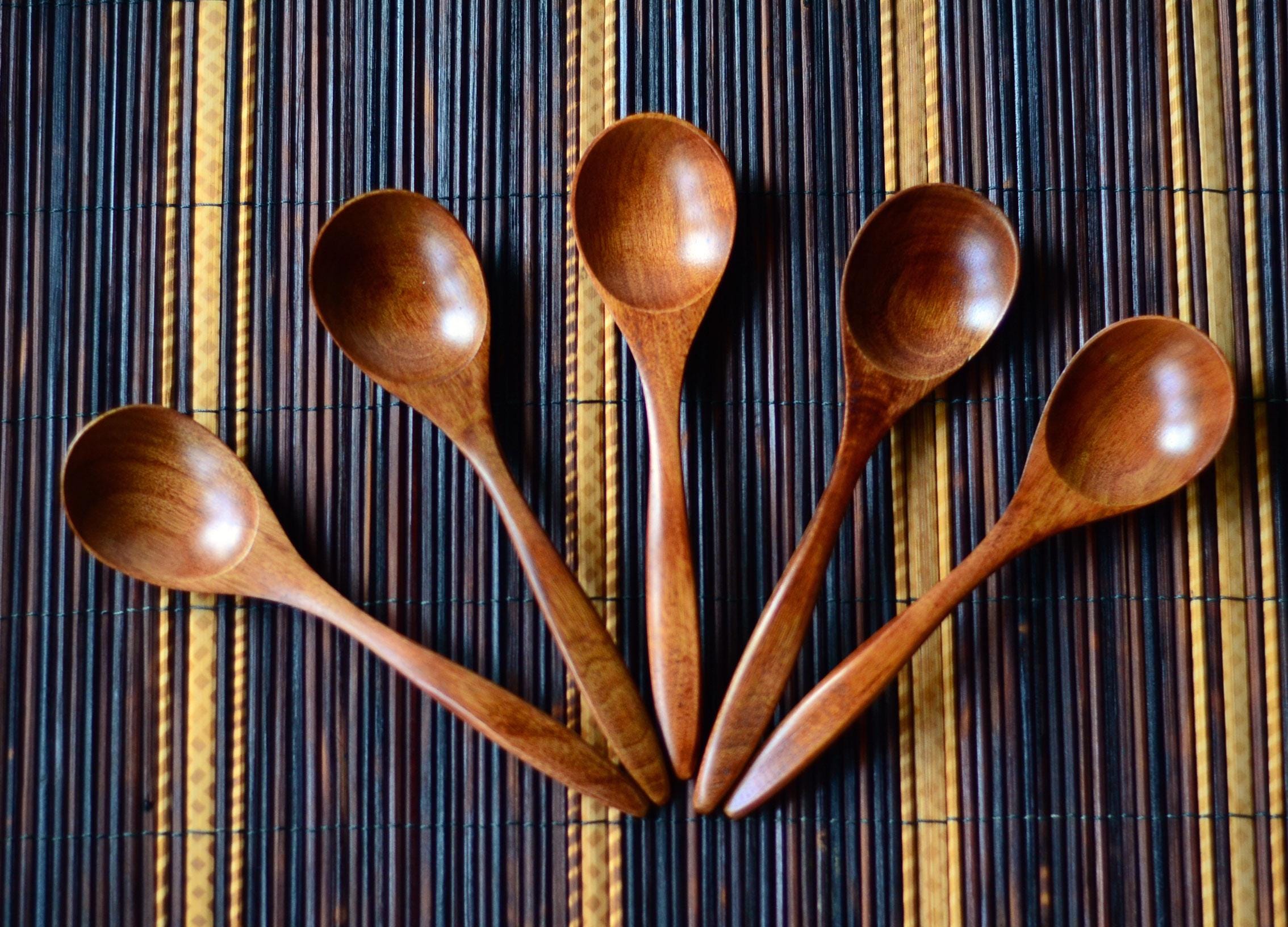 Japanese lacquer wooden Spoon 6.8"(17.5cm) set of 5 Japanese traditional craft Soup Curry brown 50g _hs-080