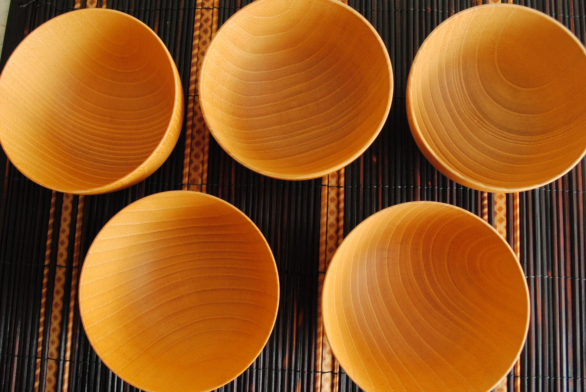 Japanese Antique Style Wooden Bowls Set Lot of 5 Natural Wood Etsy