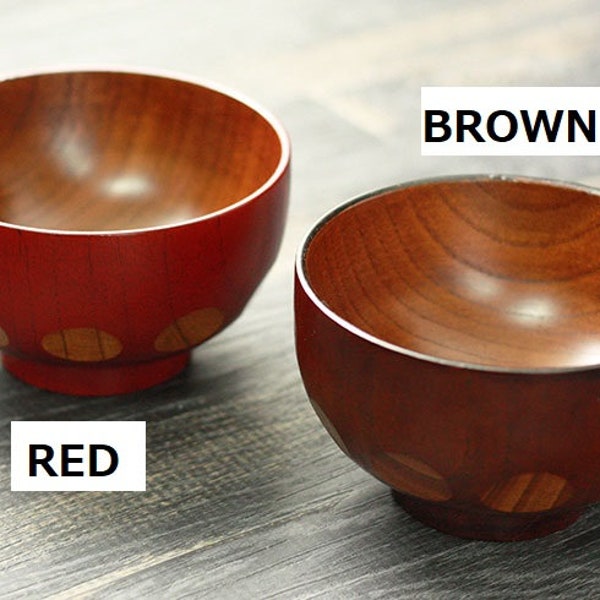 Japanese antique style wooden soup bowls  lacquered Urushi Natural wood  Red Brown  ow-216