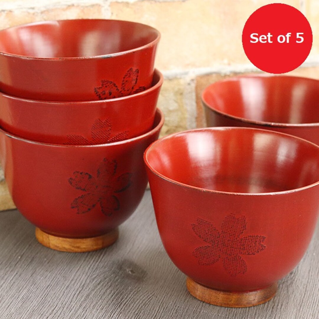 Japanese Antique Style Wooden Bowls Set Lot of 5 Bowls Lacquered Urushi Natural Wood _ow2711a