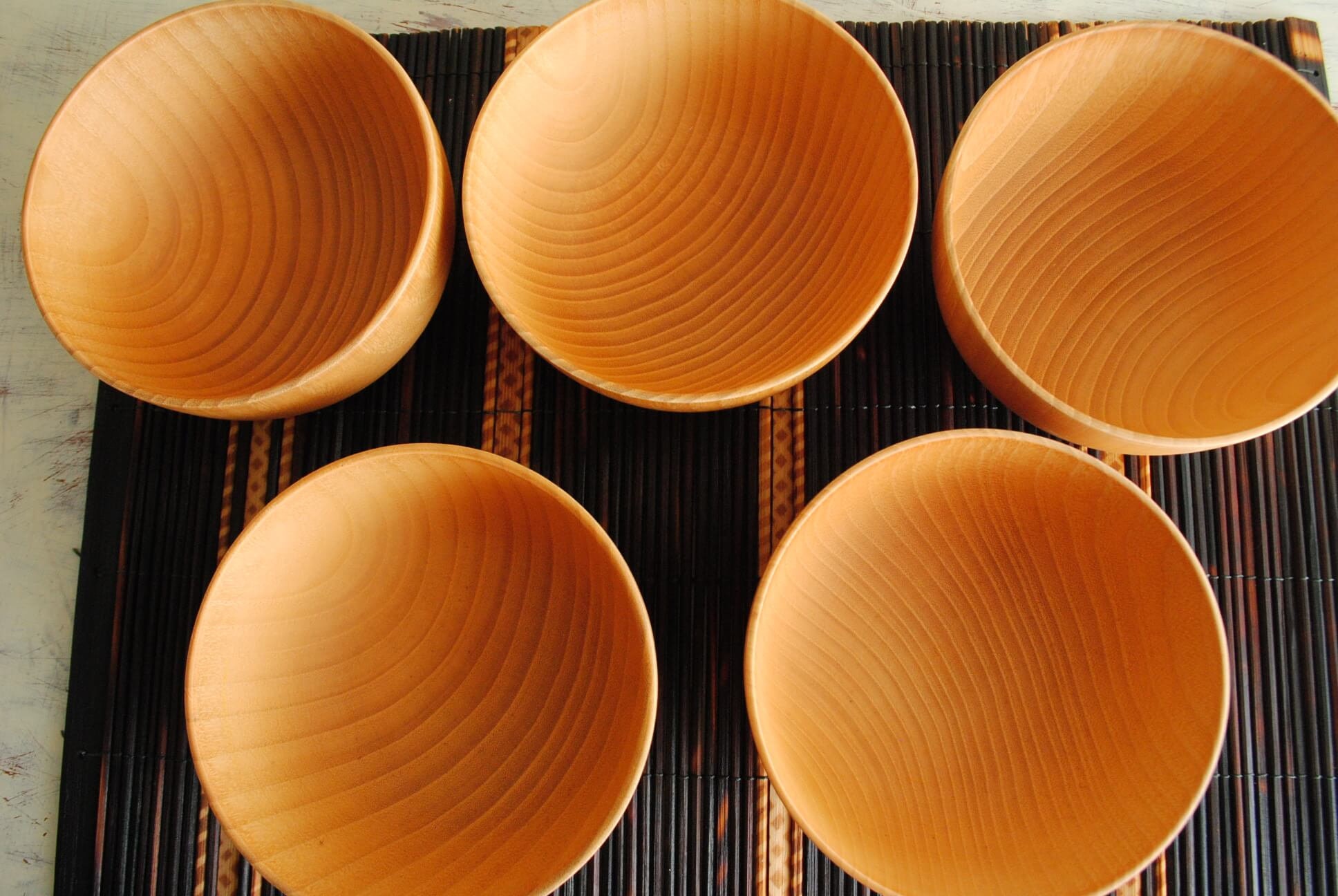 Japanese Antique Style Wooden Bowls Set Lot of 5 Natural Wood Etsy