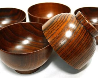 Holzschalen im japanischen antiken Stil Set bestehend aus 5 lackierten Urushi-Naturholz _ow-088