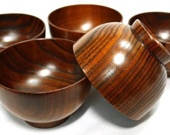 Japanese antique style wooden bowls set lot of 5 lacquered Urushi Natural wood _ow-088