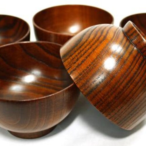 Japanese Antique Style Wooden Bowls Set Lot of 5 Lacquered Etsy